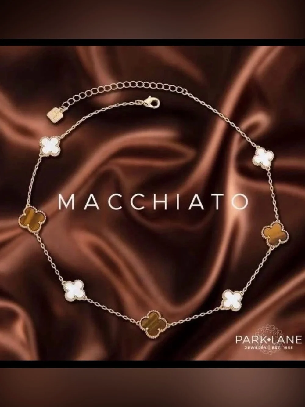 Park Lane Macchiato Quatrefoil Necklace in White and Brown Tiger Eye Luxe